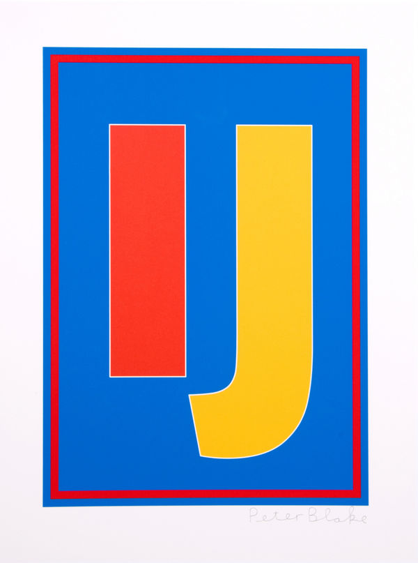 Limited edition silkscreen print by Iconic British Pop artist, Sir Peter Blake titled The Dazzle Alphabet Letter, 2017 featuring a colourful pop art depiction of the letter I J. Turner Art Perspective, Essex Gallery.