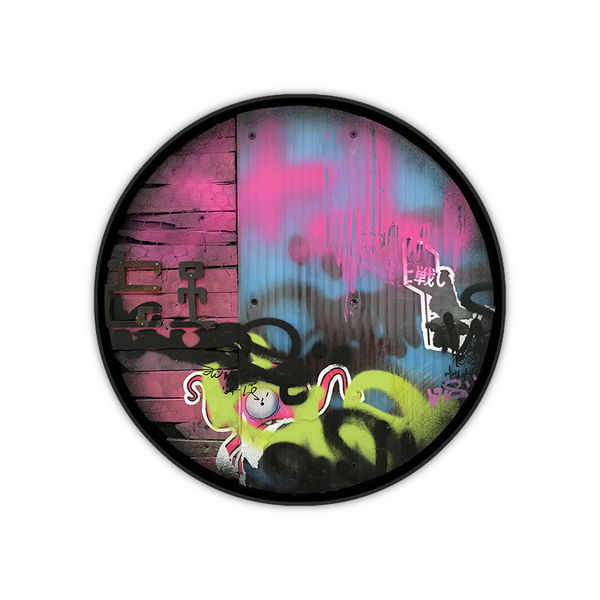 Japanese graffiti and cartoons on circular board