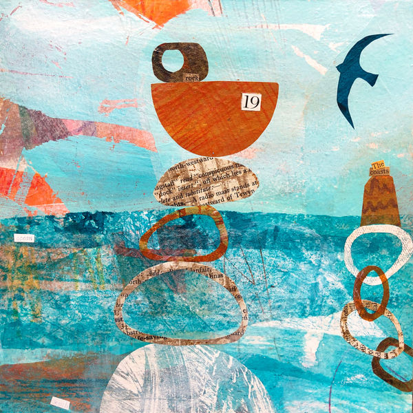 Jane Wilson, Artist, Balance, Seascape, Water, Cornwall, Stones, Nature, Animals, Blue, Orange, Turner Art Perspective, Essex Chelmsford Art Gallery