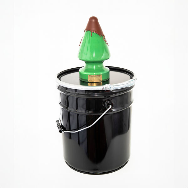 Paul McCarthy Tree Green Plug Bottle Whisky Bucket Black, 2014-2024 13-year-old single malt Scotch whisky, hand blown coloured glass, wax, foil sticker, foam, steel bucket 57.2 x 27.9 x 27.9 cm Edition of 90 + 3AP
