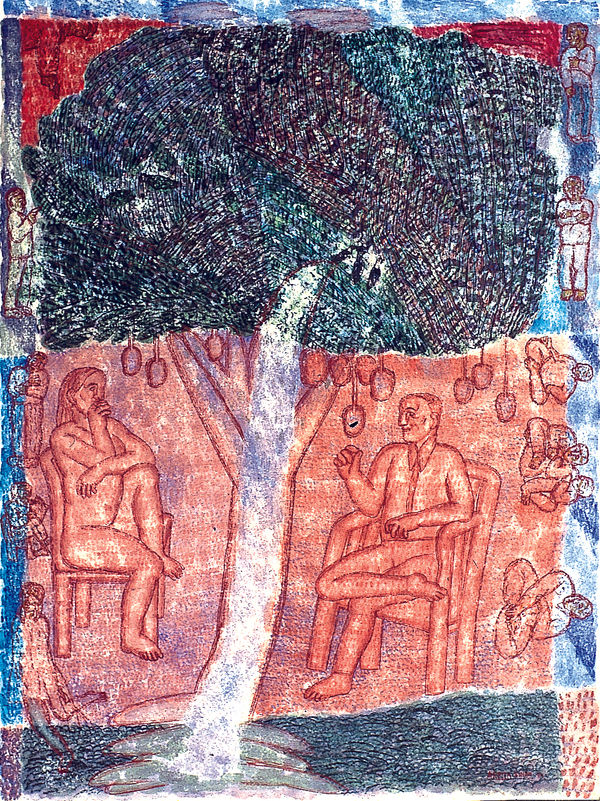 Arpita Singh, A tree, a man and a woman, 1993