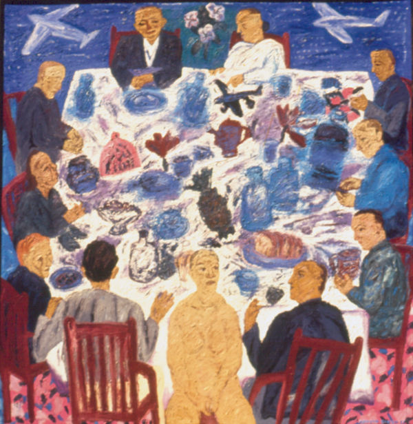 Arpita Singh, People around the table, 1993
