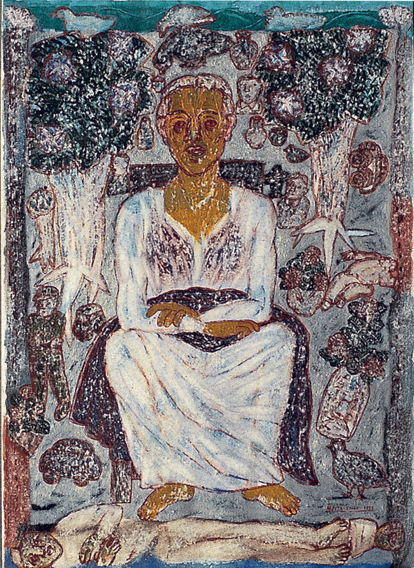 Arpita Singh, Seated woman with a shawl, 1993