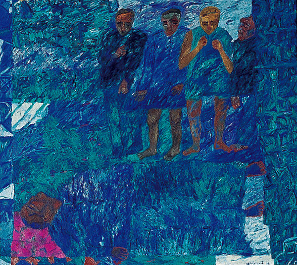 Arpita Singh, A dead man on the street : is it you, Krishna ?, 1994