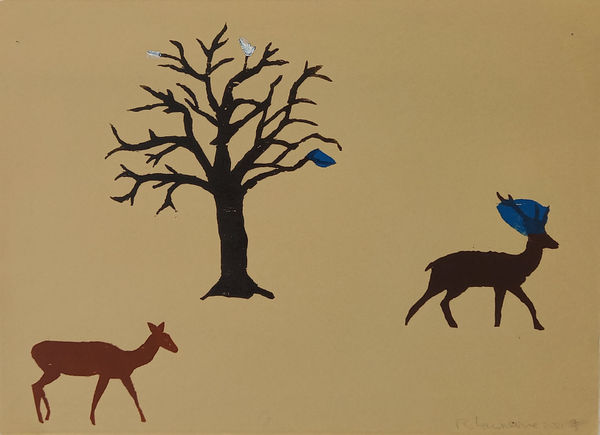 Richard Lawrence, Plastic Bags, Deer and Trees, 2021