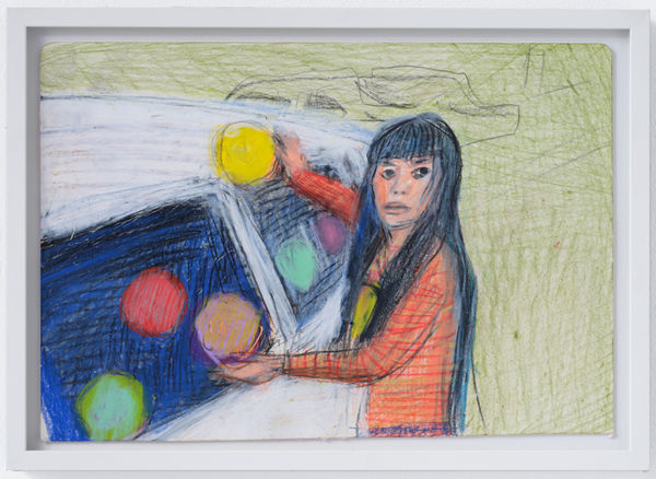 Matthew Collings, Yayoi Kusama sticking coloured paper dots on random cars in the street in New York when she lived there in 1960, 2023