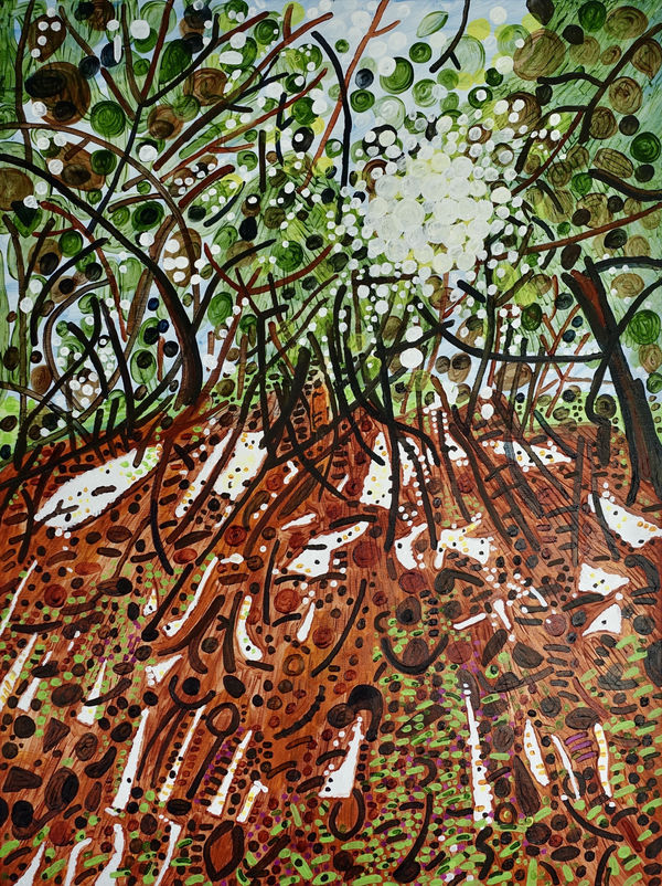 Phill Hopkins, Figure in the breaking sunlight beyond the wood, 2025