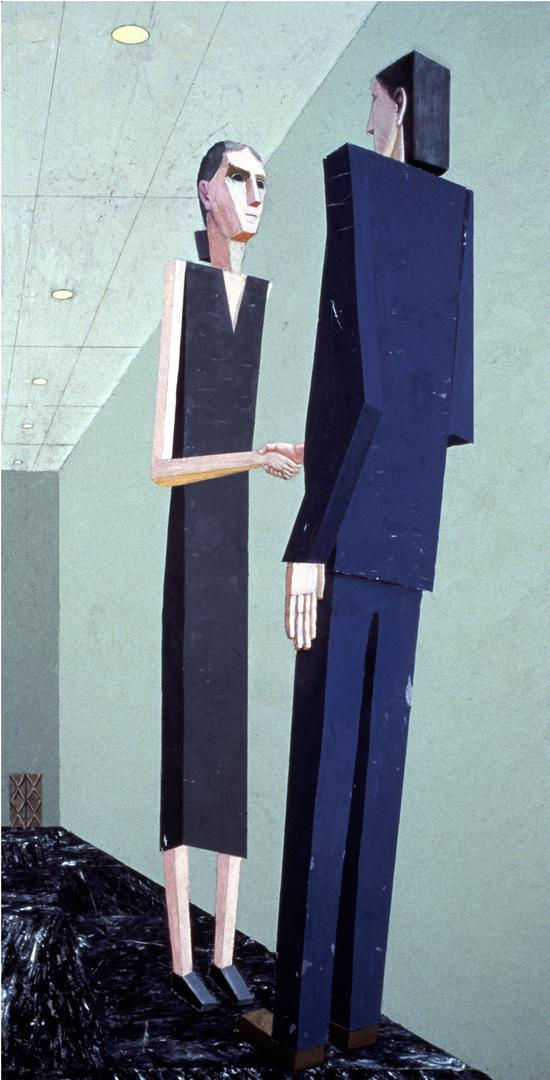 Mernet Larsen Handshake, 2001 Acrylic, tracing paper, and oil on canvas 69 x 36 ins 175.26 x 91.44 cm