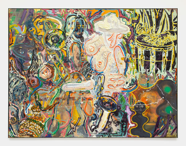 Alex Becerra La Novia Hippie, 2022 Oil and acrylic on canvas Framed: 76 x 99 in 193 x 251.5 cm