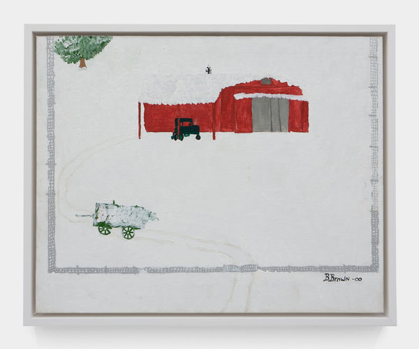 Betty Brown snow covering barn and wagon, 2000 Acrylic on canvas board 16 x 20 in 40.6 x 50.8 cm