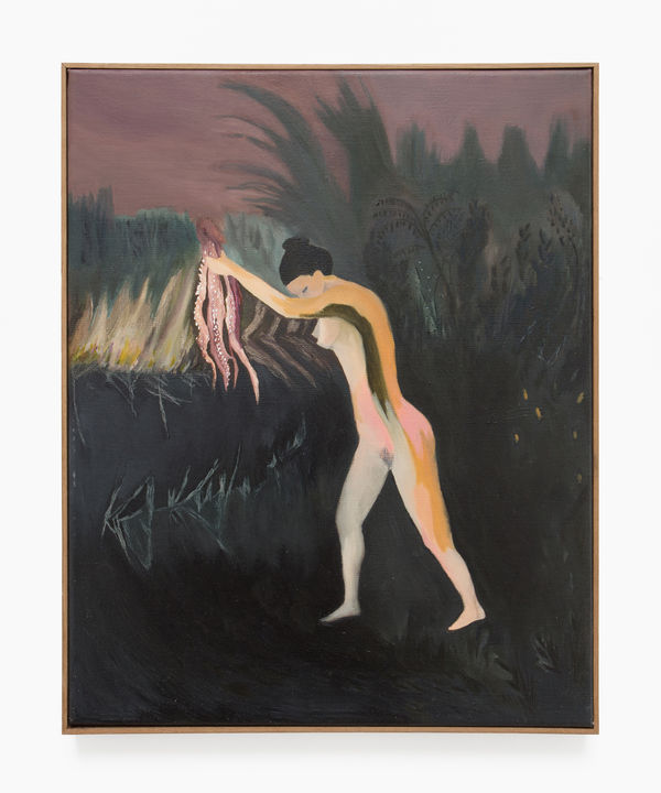 Sanam Khatibi Violets for my furs, 2015 Oil and pastel on canvas 19 5/8 x 15 5/8 ins 50 x 40 cm