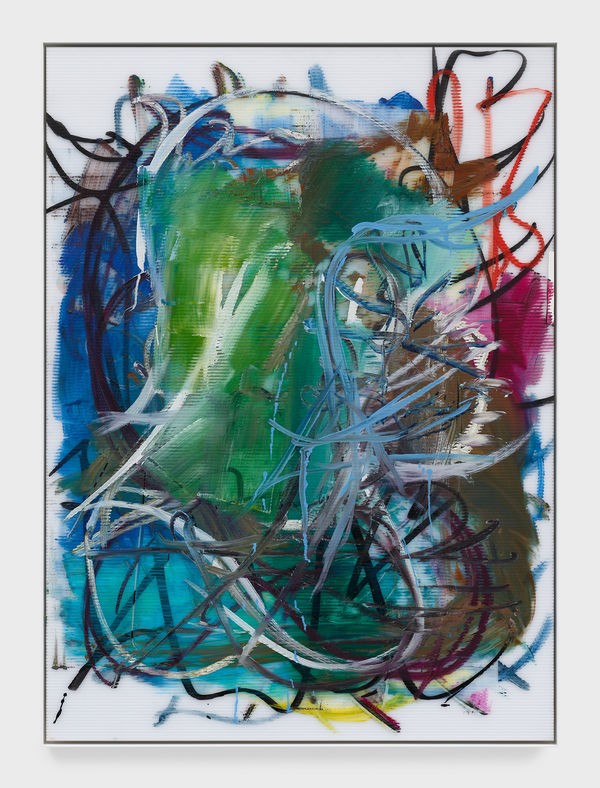 Aaron Garber-Maikovska Untitled, 2021 Ink and oil on fluted poly 48 7/8 x 35 7/8 in 124 x 91 cm