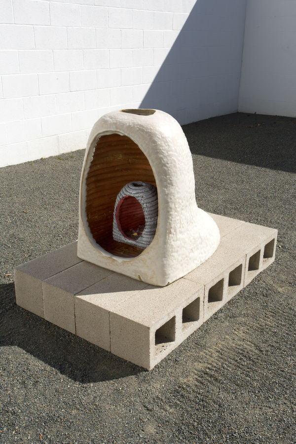 Anna Sew Hoy Within, within III, 2019 Fired clay, glaze, sand, and mixed media 27 1/2 x 19 x 29 ins 69.85 x 48.26 x 73.66 cm