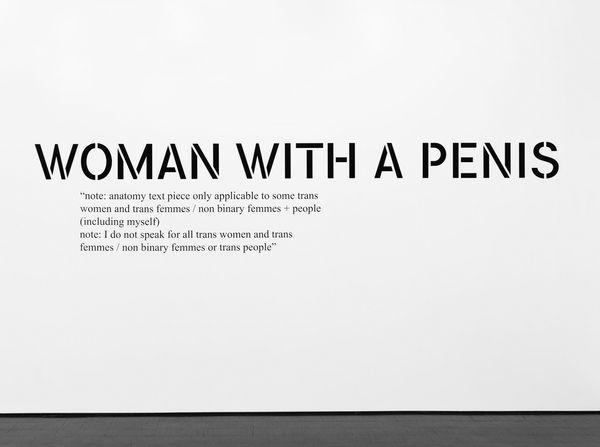 Puppies Puppies (Jade Guanaro Kuriki-Olivo) WOMAN WITH A PENIS, 2022 Vinyl text on wall Dimensions variable Edition of 1 + 1 AP