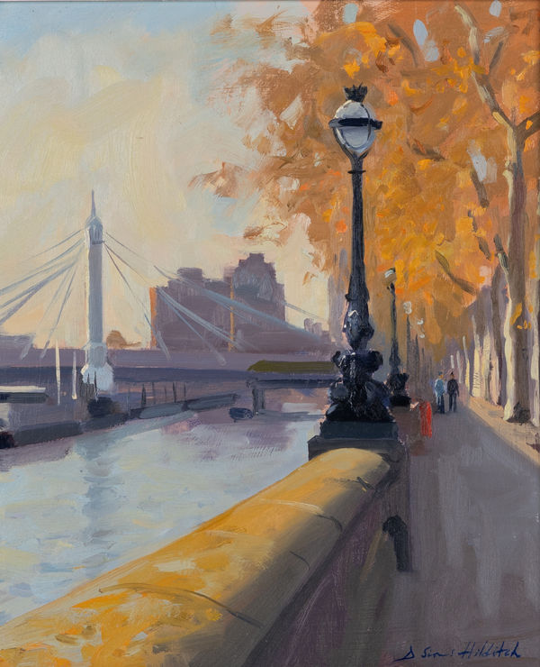 Daisy Sims Hilditch, Golden Leaves Winter Afternoon, Along The Embankment, 2023