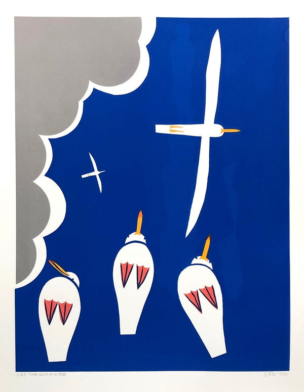Simon Tozer, Three Gulls on a Velux