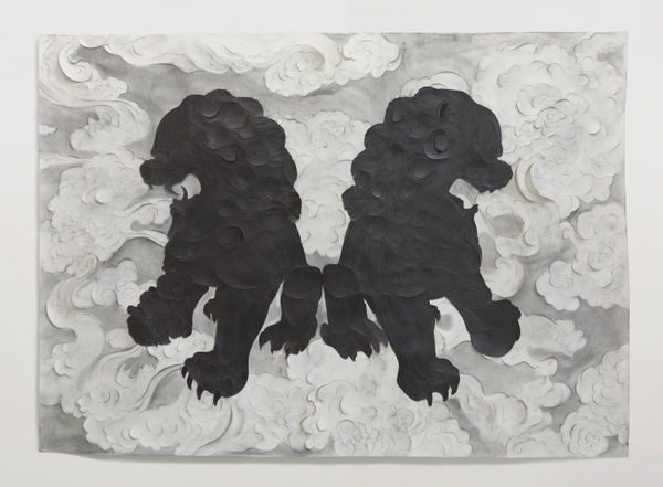 Oasa DuVerney BLACK POWER WAVE As Mother/Father Fu Dog Sankofa, 2023 graphite on hand cut paper 50 1/2 x 36 inches 128.3 x 91.4 cms