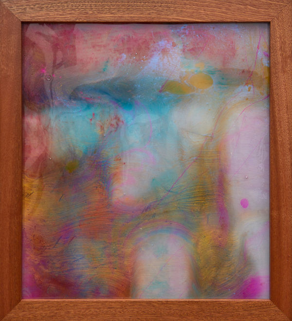 Chris Watts Untitled (Outtake I), 2023 Acrylic, resin, poly-chiffon, natural and artificial pigments, Sapele frame 22 x 20 inches 55.9 x 50.8 cms