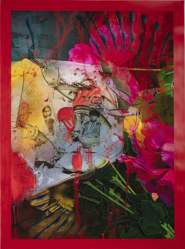 Renluka Maharaj Bird of Paradise, 2023 Acrylic paint, acrylic markers on pigmented ink print. 34 x 46 inches 86.4 x 116.8 cms