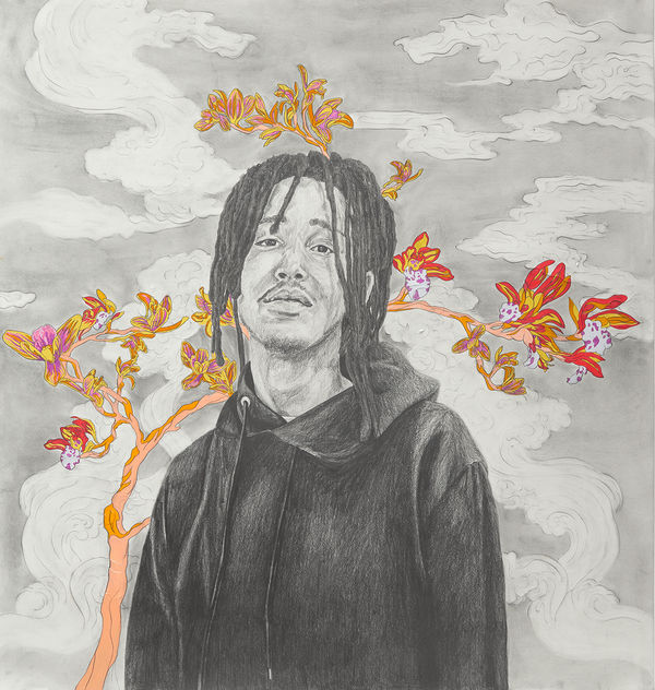 Oasa DuVerney Youngblood with coral Root, 2023 Graphite and acrylic on hand cut paper 36 x 38 inches 91.4 x 96.5 cms