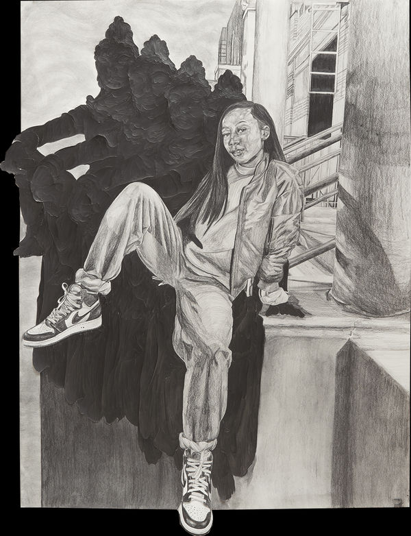 Oasa DuVerney A Young Nzinga Echoing Bodhisattva Manjushri, 2023 graphite on hand cut paper 40 x 53 inches 101.6 x 134.6 cms