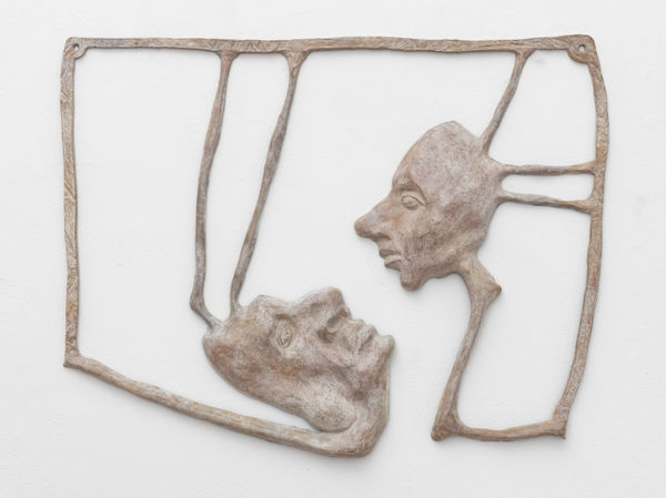 Helen Evans Ramsaran A Sudden Impasse, 1979 Bronze with white patina 23 x 18 x 2 inches 58.4 x 45.7 x 5.1 cms