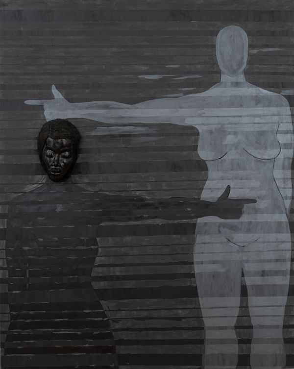 Aisha T. Bell Pointed Persuasions in Tandem, 2026 Acrylic, stoneware on wood 48 x 60 x 6 inches 121.9 x 152.4 x 15.2 cms