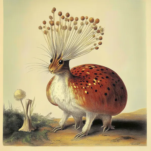 A surreal image of a rabbit with strange tentacles