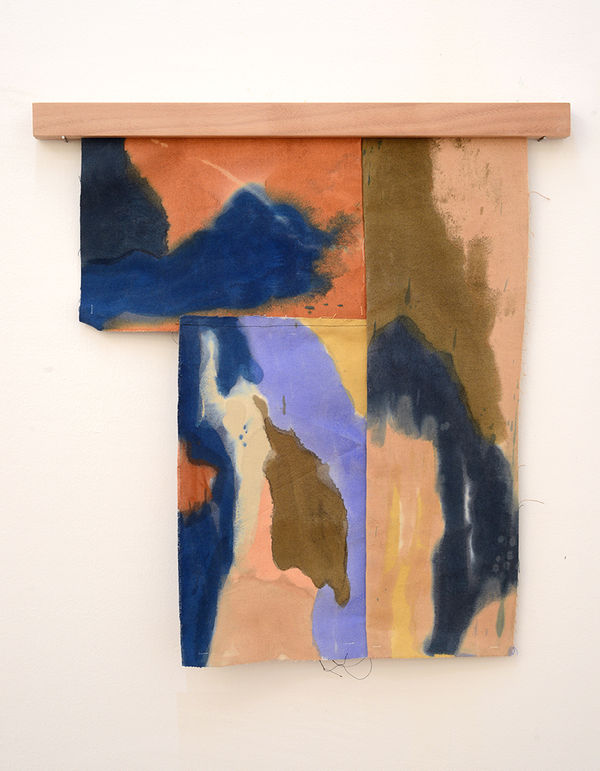 Carina Santos China Collage I (After Roberto Chabet), 2026 Oil, pigment, and nylon on canvas 25 ¼ x 24 ½ inches, with wooden bar