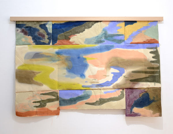Carina Santos Mountainside, 2026 Oil, pigment, and nylon on canvas 37 x 56 ½ inches, with wooden bar