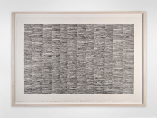Minimalist graphite drawing on paper consisting of many lines in a grid-like structure