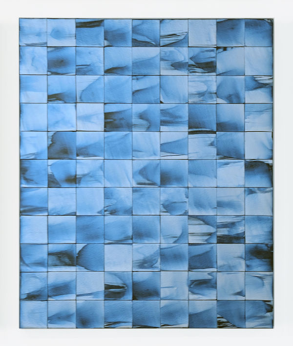 Minimalist grid-like painting made with interference acrylic