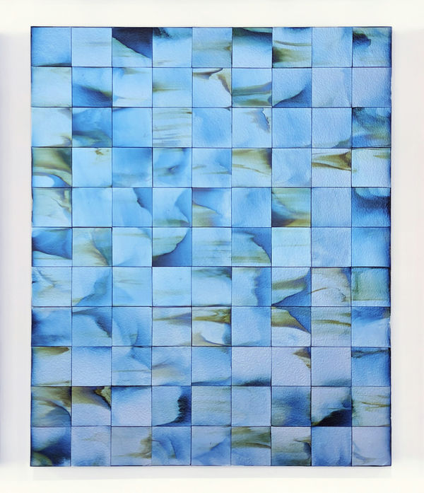 Minimalist grid-like painting made with interference acrylic