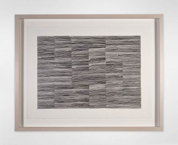 Minimalist graphite drawing on paper consisting of many lines in a grid-like structure