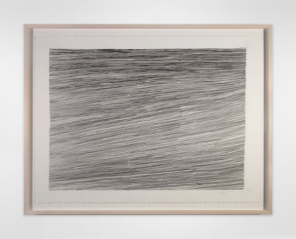 Minimalist graphite drawing on paper consisting of many lines in a grid-like structure