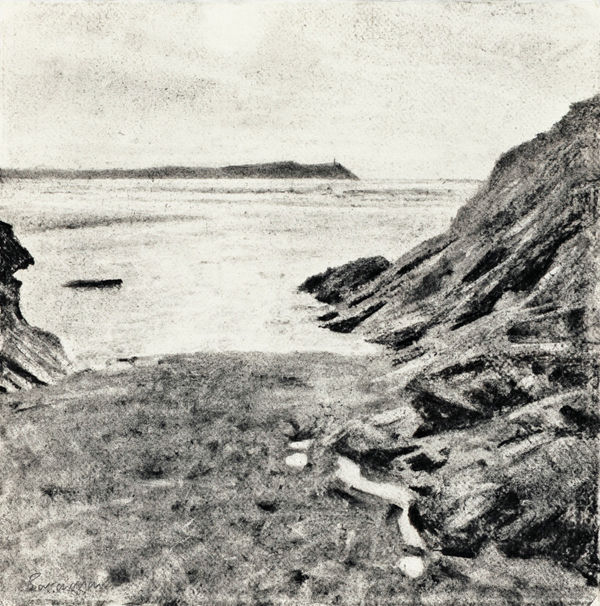 Sunday Afternoon, Padstow Bay Andrew Barrowman Charcoal on Khadi Paper