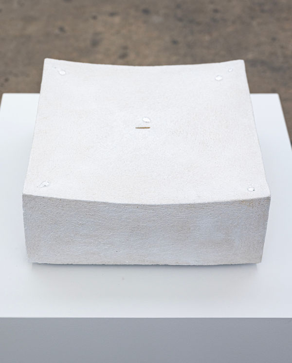 Lily Clark Dew Point II, 2024 Stoneware ceramic, pump components, stainless steel, water 5 1/2 x 13 x 13 inches 14 x 33 x 33 cm.