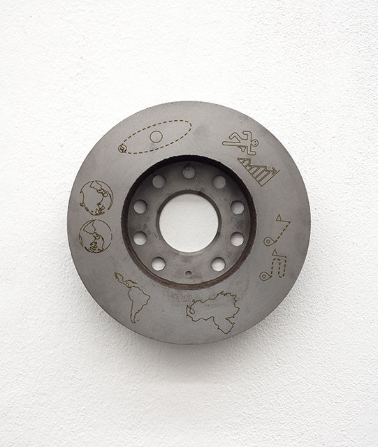 José Antonio Hernández-Díez Brakes 1, 2017 Laser engraving on metal 28 cm Diameter 3,5 cm Profondity