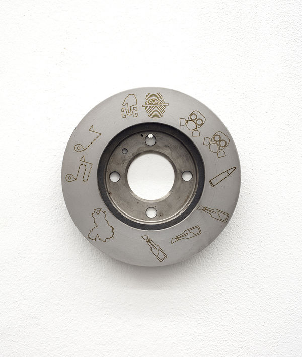 José Antonio Hernández-Díez Brakes 3, 2017 Laser engraving on metal 28,3 cm Diameter 4 cm Profondity