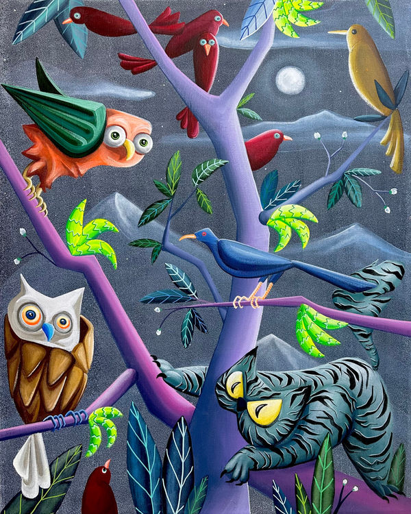 Carlos Alvarez Las Heras El lenguaje de los bosques , 2024 Acrylic paint, marker, charcoal and chalk on canvas 81 x 65 cm 31 7/8 x 25 5/8 in