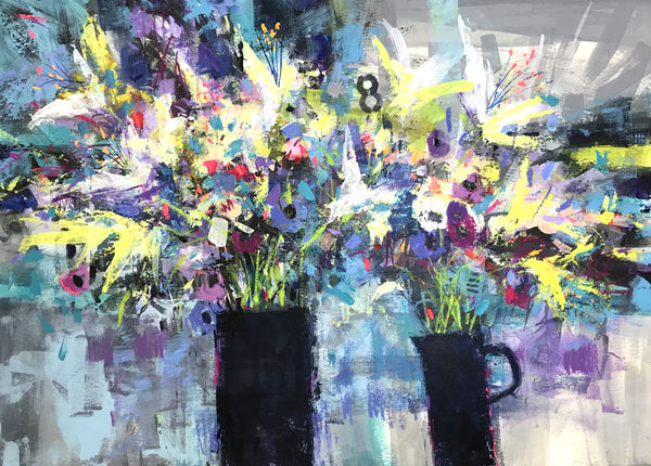 Soraya French, YELLOW LILIES ON GREY