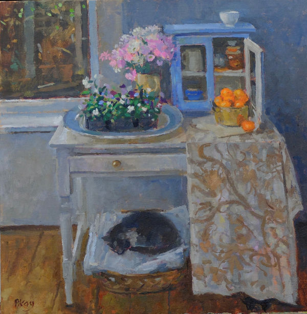 Pamela Kay, SLEEPING CAT UNDER A STILL LIFE