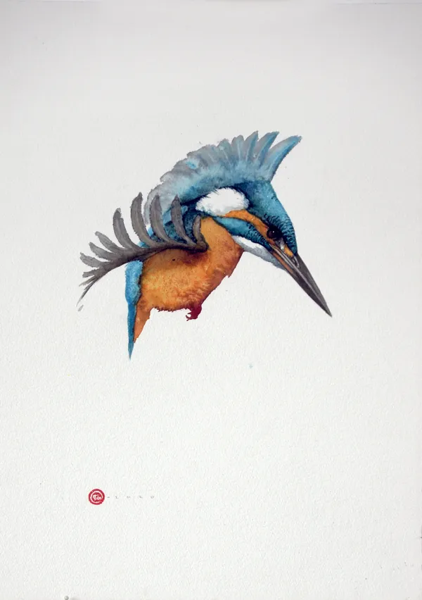 Karl Martens kINGFISHER 1 (UNFRAMED) Watercolour 53 x 38 cm 20 7/8 x 15 in