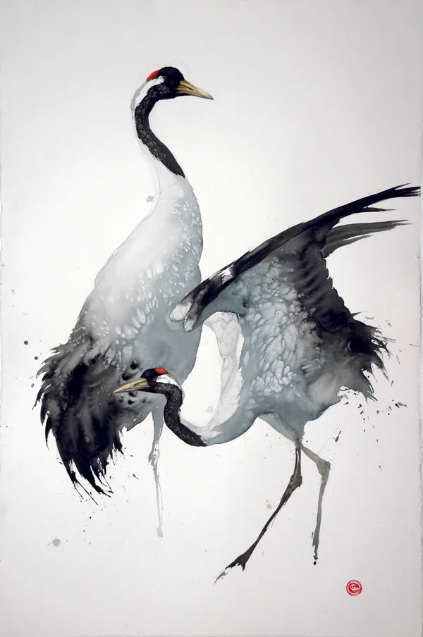 Karl Martens PAIR OF CRANES (UNFRAMED) Watercolour 153 x 103 cm 60 1/4 x 40 1/2 in