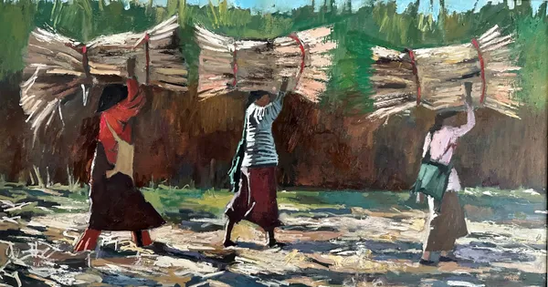 Patrick Gibbs, THREE WOMEN CARRYING SUGARCANE, MYANMAR, 2023