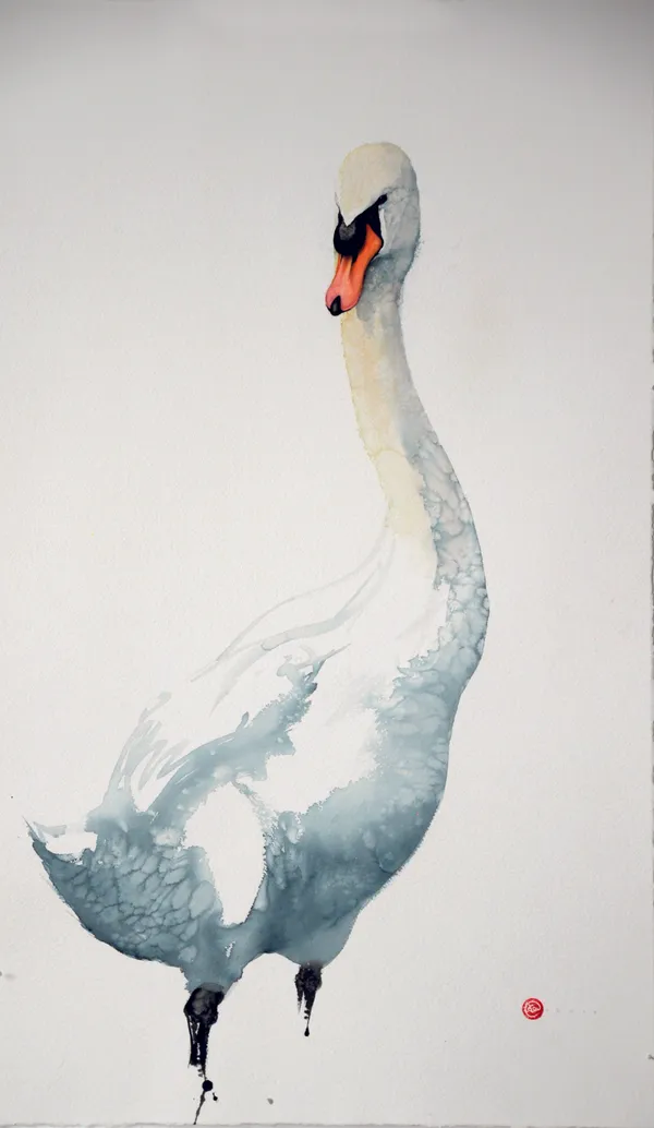 Karl Martens MUTE SWAN (UNFRAMED) Watercolour 97 x 57 cm 38 1/4 x 22 1/2 in