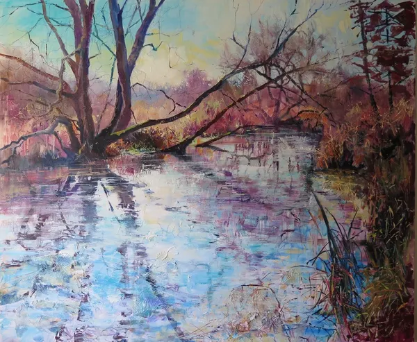 Maureen Davies LOW SUN Oil and collage on canvas 39 3/8 x 47 1/4 in 100 x 120 cm