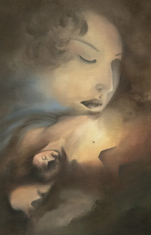 Mark Sheeky Adagio In A Key Of Yellow And Blue original oil on canvas panel 41.5 x 31.5 x 5 cm 16 ¼ x 12 ½ x 2 in