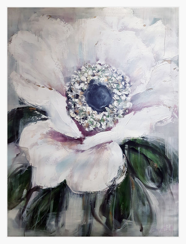 Emma Bell White Poppy, 2024 Signed & Framed acrylic & mixed media on canvas 48 x 36 in 122 x 91 cm