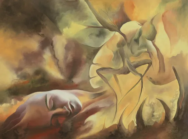 Mark Sheeky To A Fly Trapped In Amber original oil on canvas panel 43.5 x 53.5 x 3.5 cm 17 ¼ x 21 x 1 ½ in